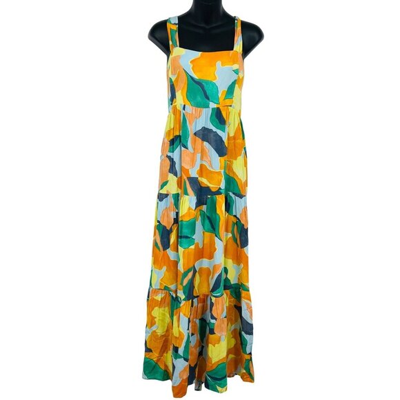 Abel The Label Tier Size Medium M Maxi Dress Abstract Square Neck Sleeveless GUC - Picture 1 of 10